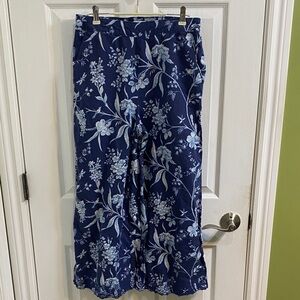 Laura Ashley Linen Blend Pull On Embroidered Hem Pants Trousers Resort Medium